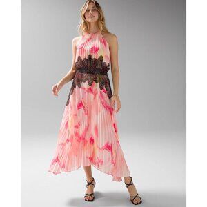 White House Black Market Sleeveless Pleated Halter Dress with Lace Detail Size 8